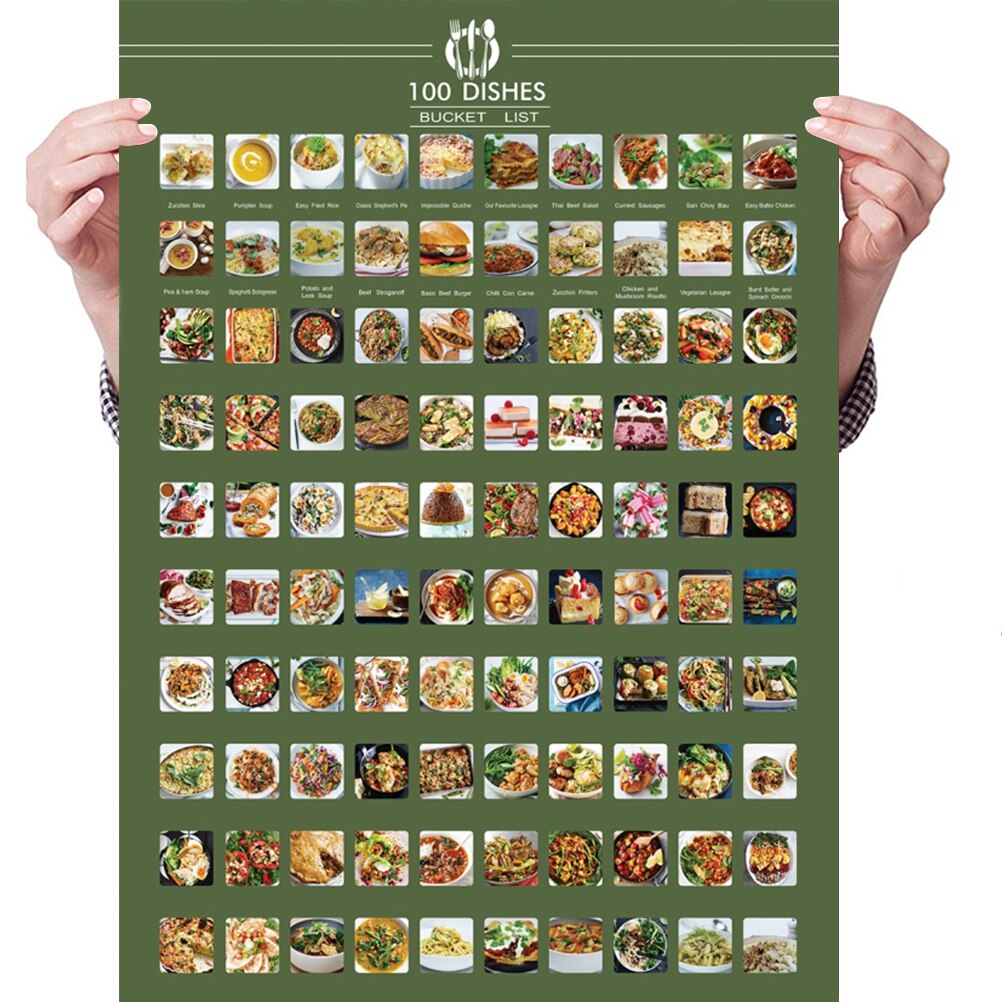 Cartel de menú de rascado de lista de 100, cartel de comida deliciosa, colgante de pared, cartel decorativo para el hogar