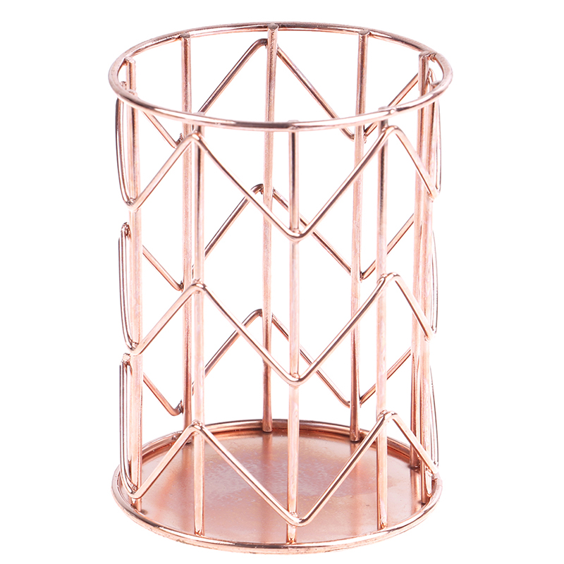 1pc Rose Gold Pen Pencil Pot Holder Container Organizer Home Desk Stationery Decor