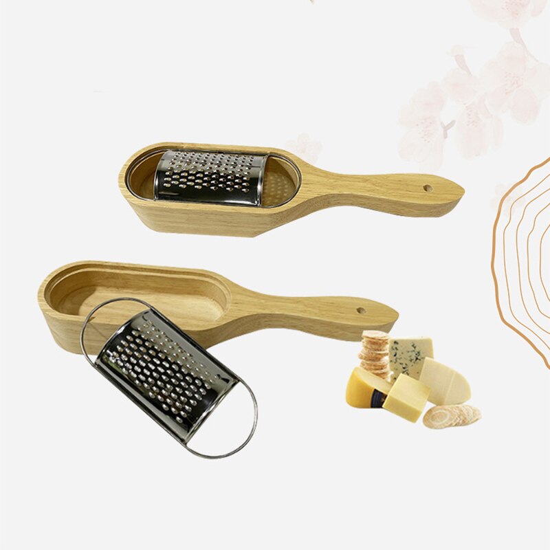 Stainless Steel Cheese Grater with Removable Acacia Wood Collector Cheese Grater with Box Cheese Tools