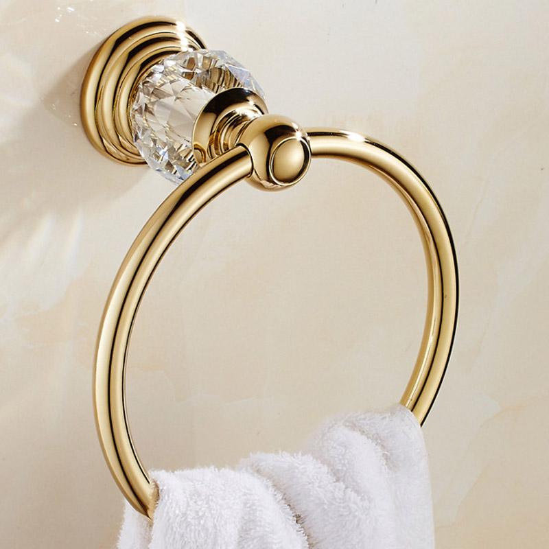 Luxury Gold Polished Brass Bathroom Accessories Set - Wall-Mounted Crystal Bath Hardware Collection