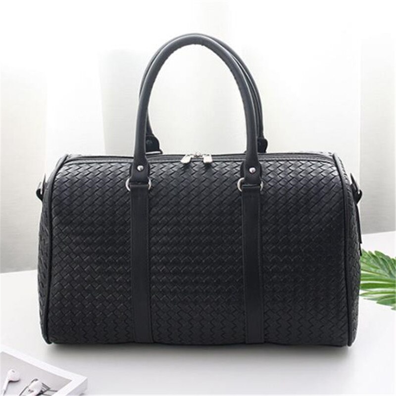 Heren Reizen Duffle Tassen Pu Leer Weaven Mode Handtassen Grote Capaciteit Multifunctionele Waterdichte Rits Zakelijke Bagage Tassen: black