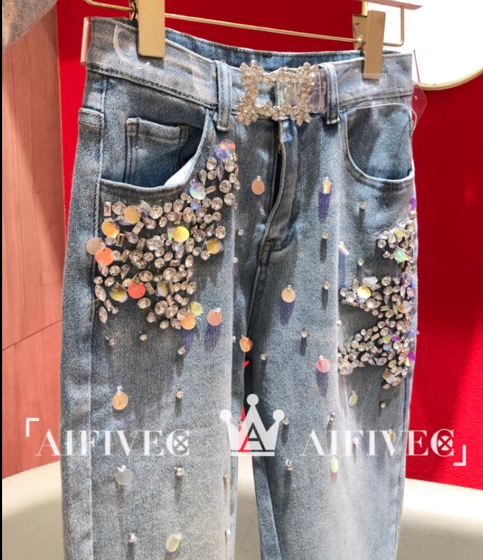 printemps automne perles jean femmes travail lourd diamant paillettes en vrac croix jean