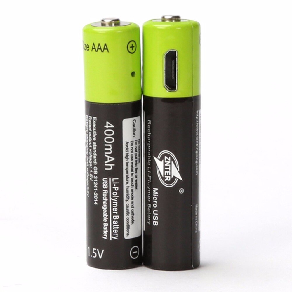 ZNTER 1,5 V AAA akku 600mAh USB aufladbare Lithium-Polymer batterie schnelle Ladung über Mikro USB kabel: 2Stck Batterie