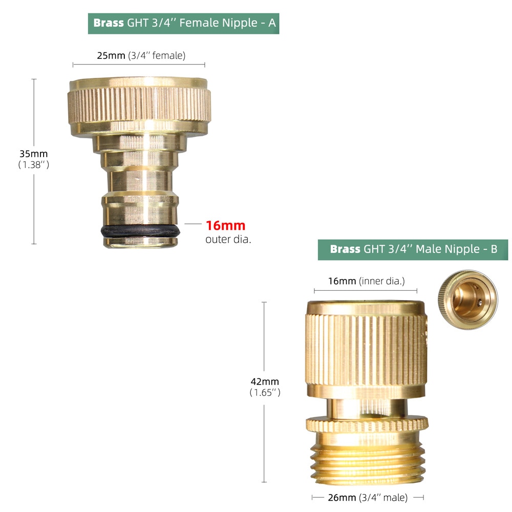 RBCFHl 1PC Garden Hose GHT Solid Brass Quick Connect Male Female Connectors Fittings 3/4'' Thread Coupling Irrigation Adapters