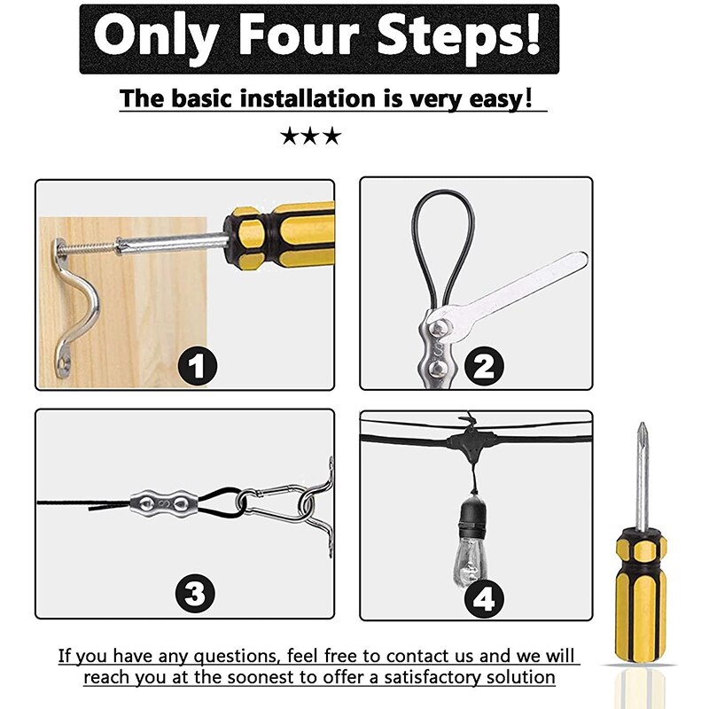 String Light Hanging Kit,196Ft PVC Coated Stainless Steel304 Wire Rope,String Lights Suspension Kit Included Accessories