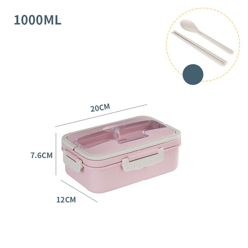 Magnetron Lunchbox Draagbare Bento Box Tarwe Stro Voedsel Container Voor School Kids Kantoormedewerker Met Servies Voedsel Doos: pink A