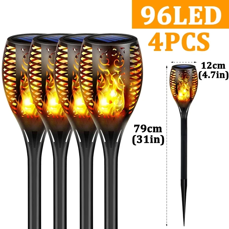 96LED buitenlamp op zonne-energie, waterdicht, tuinterras, flikkerende dansende vlamlamp, gazonverlichting: YELLOW