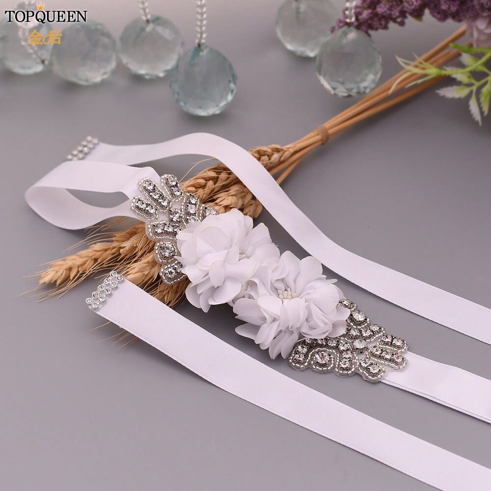 Topqueen bruidssjerpen voor trouwjurk, bloemen bruidssjerp riem, zwangerschapslinten, satijnen bloemen riem, ivoorwit lint sjerp