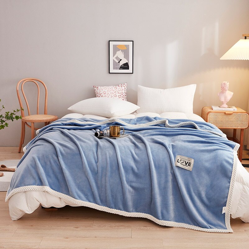Yaapeet Winter Flannel Blanket Double Thicken Warm Throws Blanket Super Sofa Heavyweight Decorative Bed Blanket 200x230cm: Sky Blue / 200x230cm