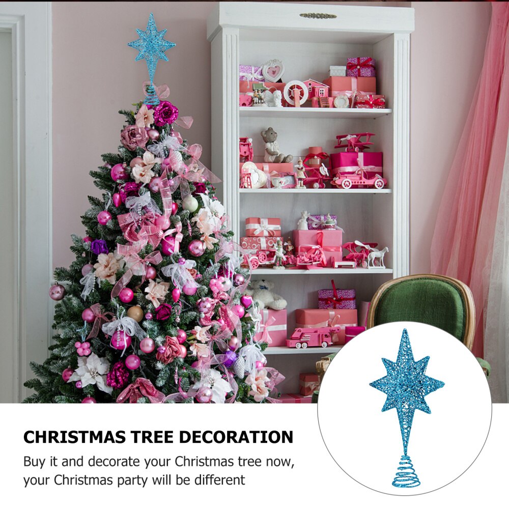1Pc Xmas Eight Pointed Star Treetop Decor Christmas Tree Star Topper ((Golden)