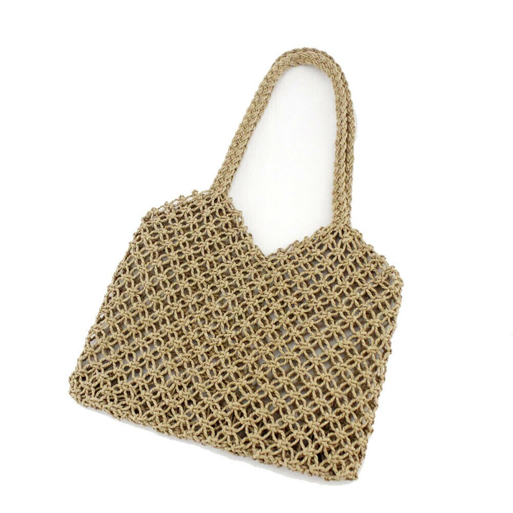 Mulheres verão Retro Sacos Totes Shopping Bag Bolsa Bolsa de Palha De Vime Saco de Praia bolsa de Palha Rattan Cesta: Marrom