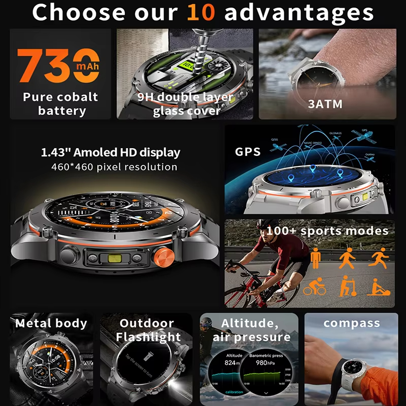 2025 Nuovo per Xiaomi GPS sport Astuto Della Vigilanza 730mAh grande batteria portato torcia bussola barometro Grado Militare Smartwatch da uomo