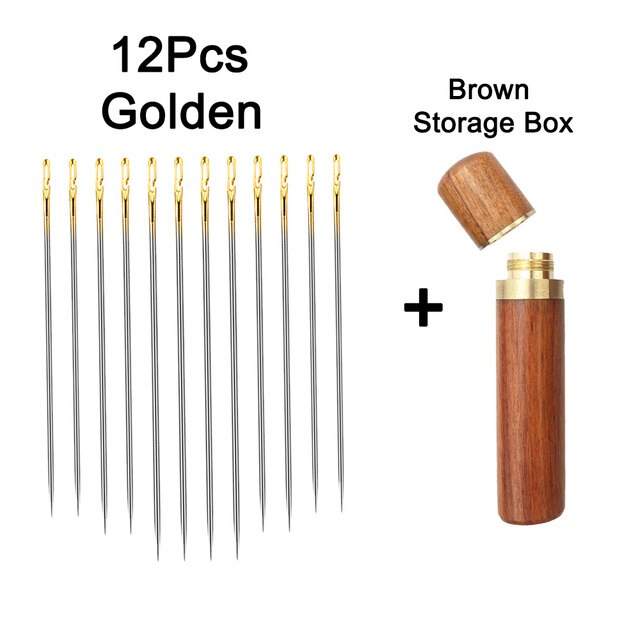 12/24 Pcs Blind Needle Elderly Needle-side Hole Hand Household Sewing Stainless Steel Sewing Needless Threading Apparel Sewing: 12 PCS Golden Set 1