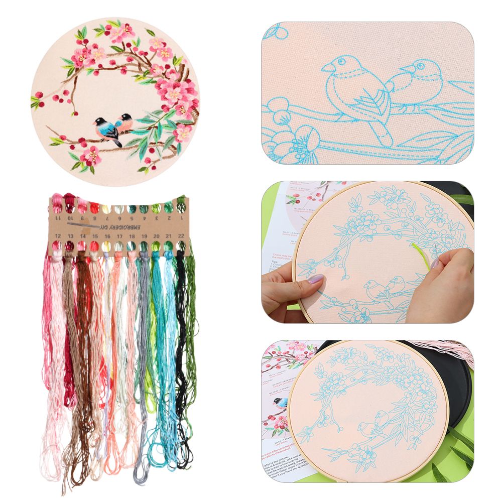 DIY Embroidery Kits with Flowers Plants Pattern for Beginners Full Range of Stamped Cross Stitch Kit with Embroidery Hoop