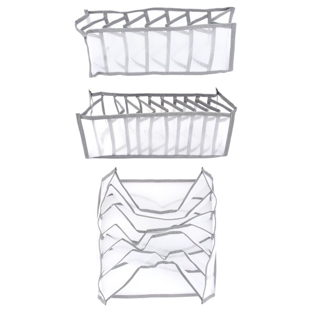 1 Set/3pcs Compartments Clothes Storage Box Closet Drawer Dividers Organizer: Grey