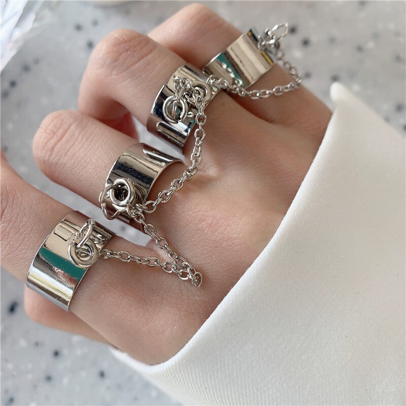 Punk Hip Pop Multi-layer Verstelbare Ketting Vier Vingers Open Lichtmetalen Ringen Ketting Kwast Ring Accessoires Voor Vrouwen meisjes: 1