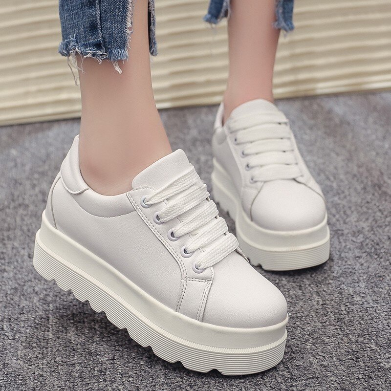 Women Sneakers Autumn Heels Women White Casual Shoes Lace-Up Women Shoes Platform Flats High top Women Shoes