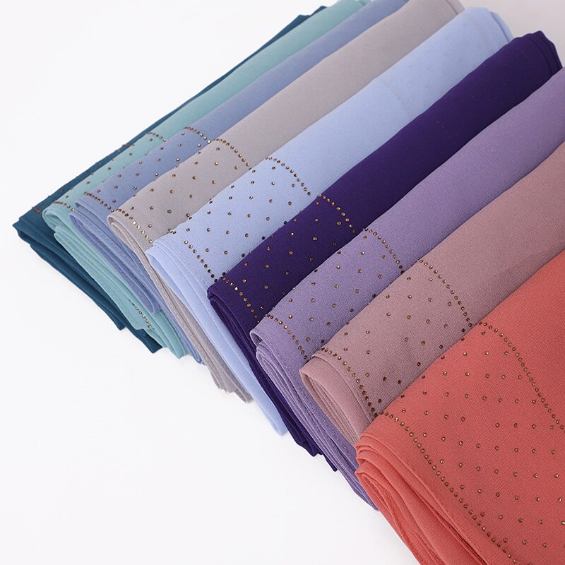 Écharpe en mousseline de soie avec perles pour femmes, Hijab avec perçage de cristal, châles, bandeau, écharpe, 19 couleurs au choix