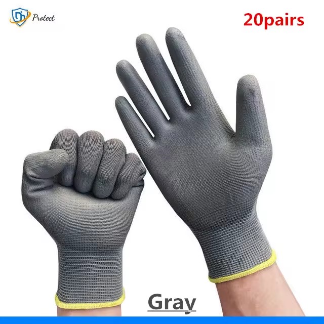 12 Pairs S/M/L Nylon PU Safety Working Gloves Builders Grip for Palm Coating Gloves Carpenters Maintenance Workers Supplies: GRAY / S