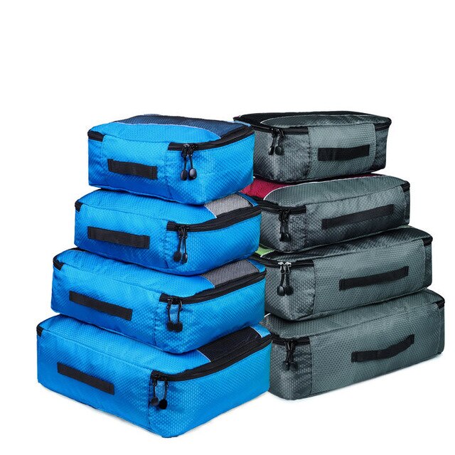 Foxmertor Packing Cubes Travel Duffle Bag Mesh Packing organizer Breathable Nylon Men Women Travel Luggage Organizer Set: 4 Blue 4 Gray