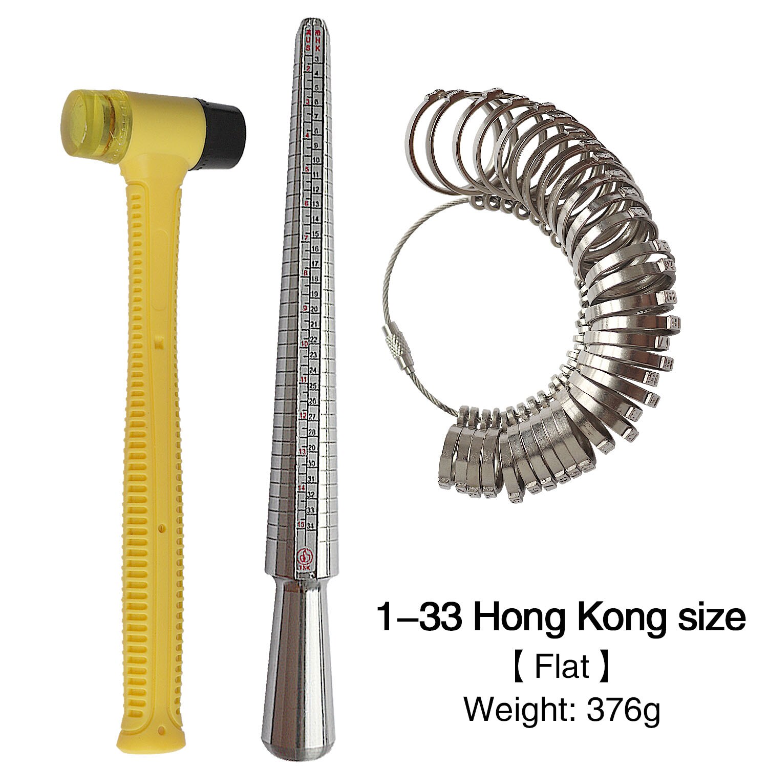 Ring Sizer Measurement Tool Set US, UK,Hong Kong, Japan and Europe Measuring Finger Circumference Measure Finger Size DIY Hammer: 1-33 HK Size Flat