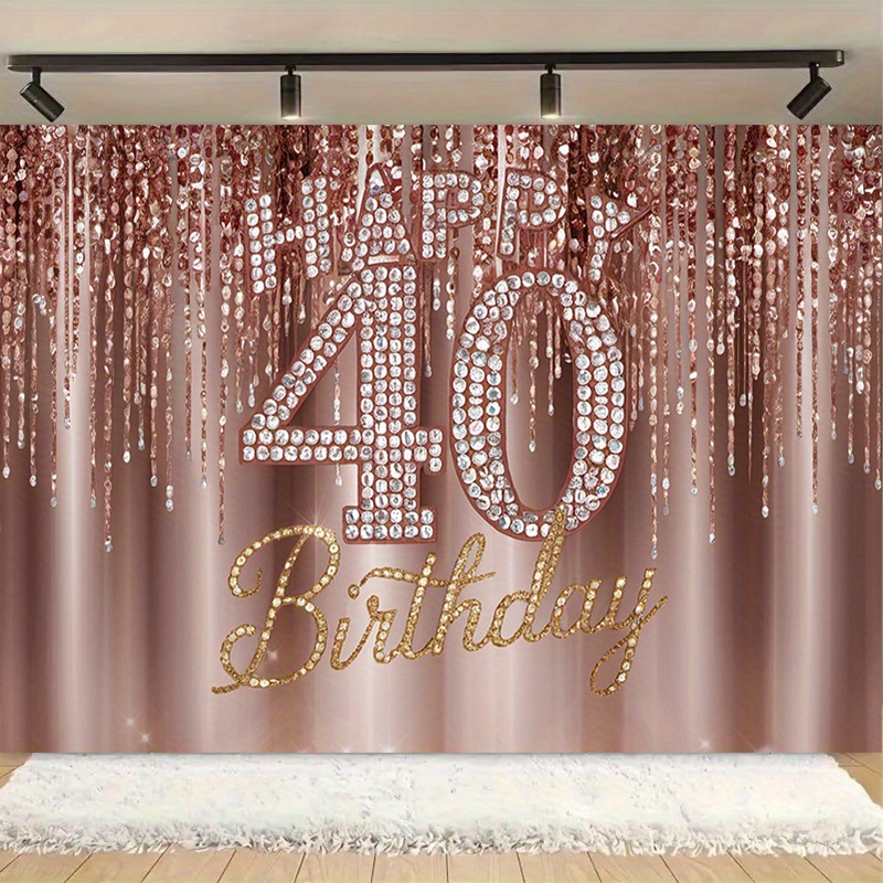 1 pared de fondo para celebración del 40 cumpleaños: brillante de "40" y "feliz cumpleaños" dorado, decoración para de cumpleaños