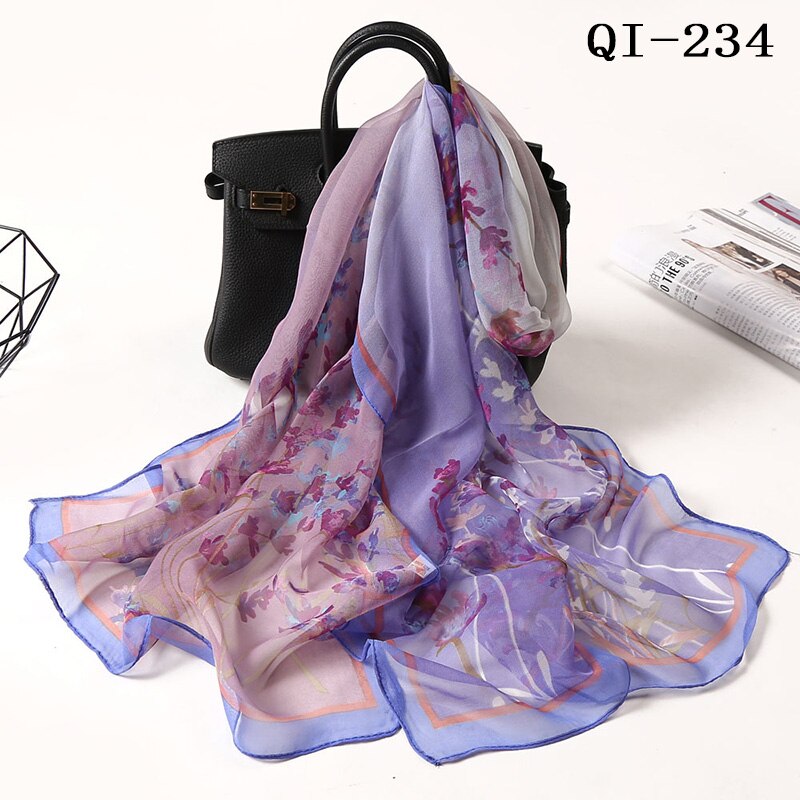 Women Foulard Gradient Flower Georgette Scarf Bandana Shawl Hijab Summer Sun protection: QIS-234
