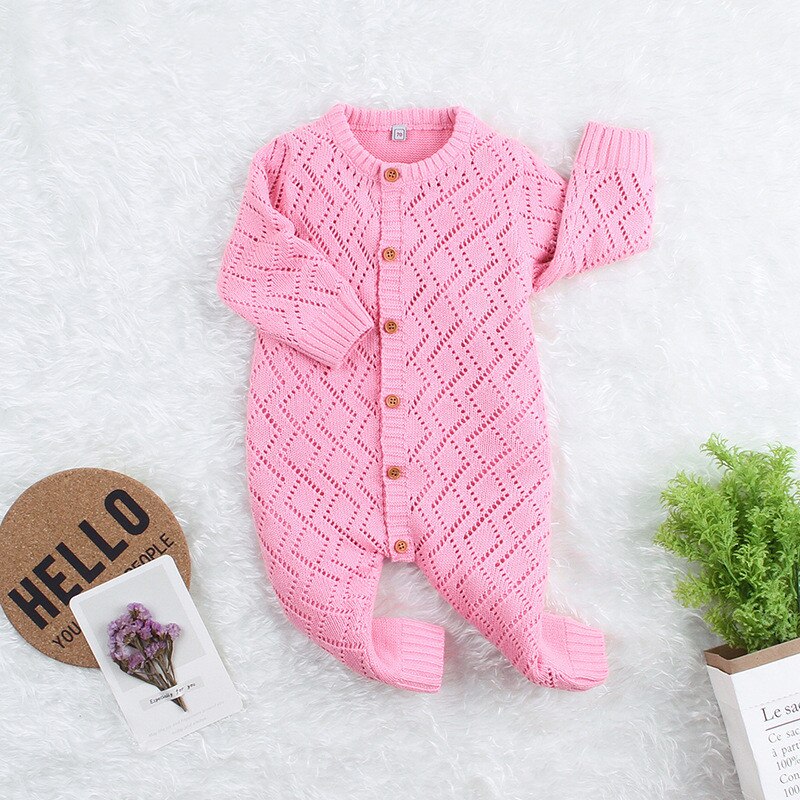 Focusnorm 0-24M Baby Meisjes Jongens Rompertjes Solid Lange Mouw Enkele Breasted Gebreide Trui Winter Outfits 4 Kleuren