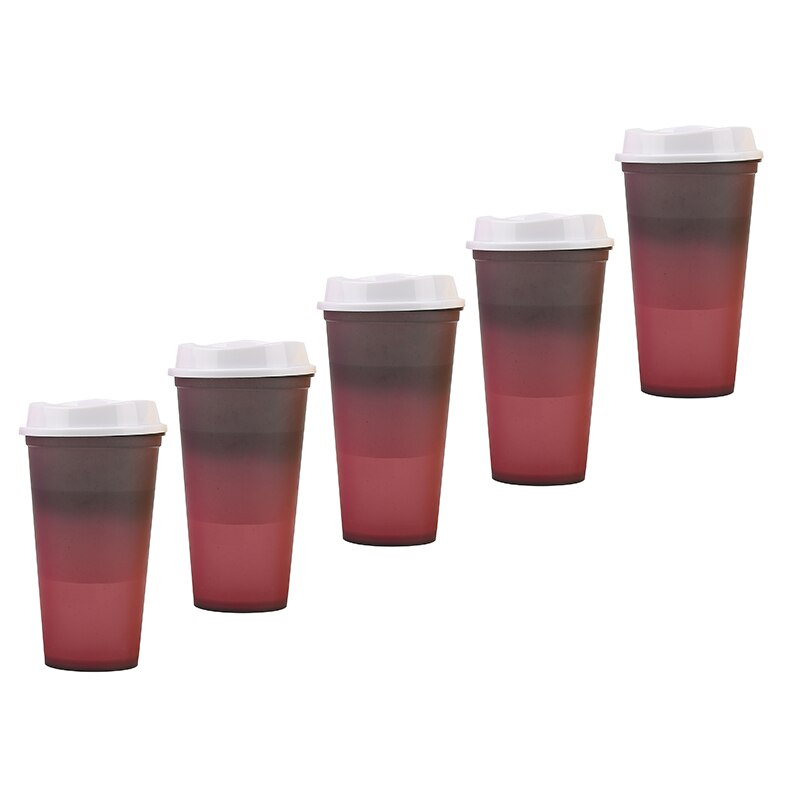 5pcs Color Changing Reusable Cold Cup Tumblers Reusable Discoloration Bottle With Straw Drinkware Plastic My Drink Bottle: 5pcs black