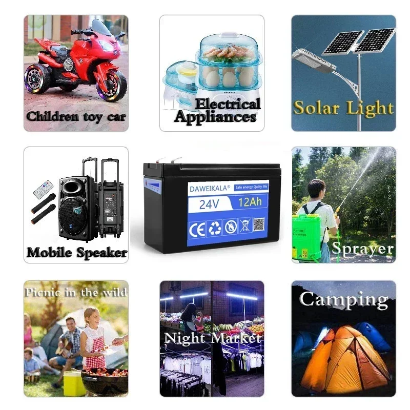 Batería de 24v, paquete de 18650, capacidad real, batería recargable de 12Ah, BMS incorporado para equipo de camping, sistema Solar