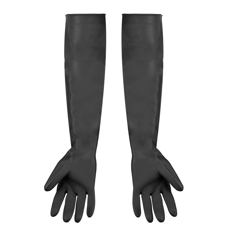 1 Paar Zwarte Lange Beschermende Industrie Handschoenen Anti Chemische Zuur Alkali Rubber Werk Handschoenen 60Cm Voor Landbouw Bosbouw