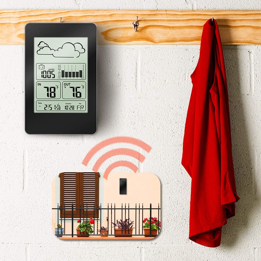Multifunction Weather Station Thermometer with Alarm Clock, Indoor Outdoor Temperature Air Pressure Weather Forecast Station