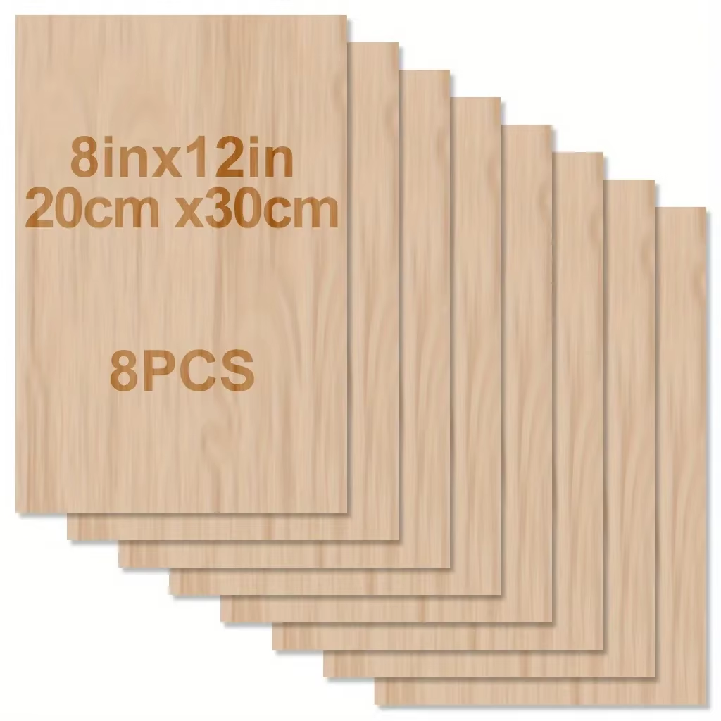 4pcs/8pcs/12pcs Wood Sheets For Crafts -12x8in/20*30cm - 2mm Thick Plywood Sheets With Smooth Surfaces Squares Wood Boards For L: Brown