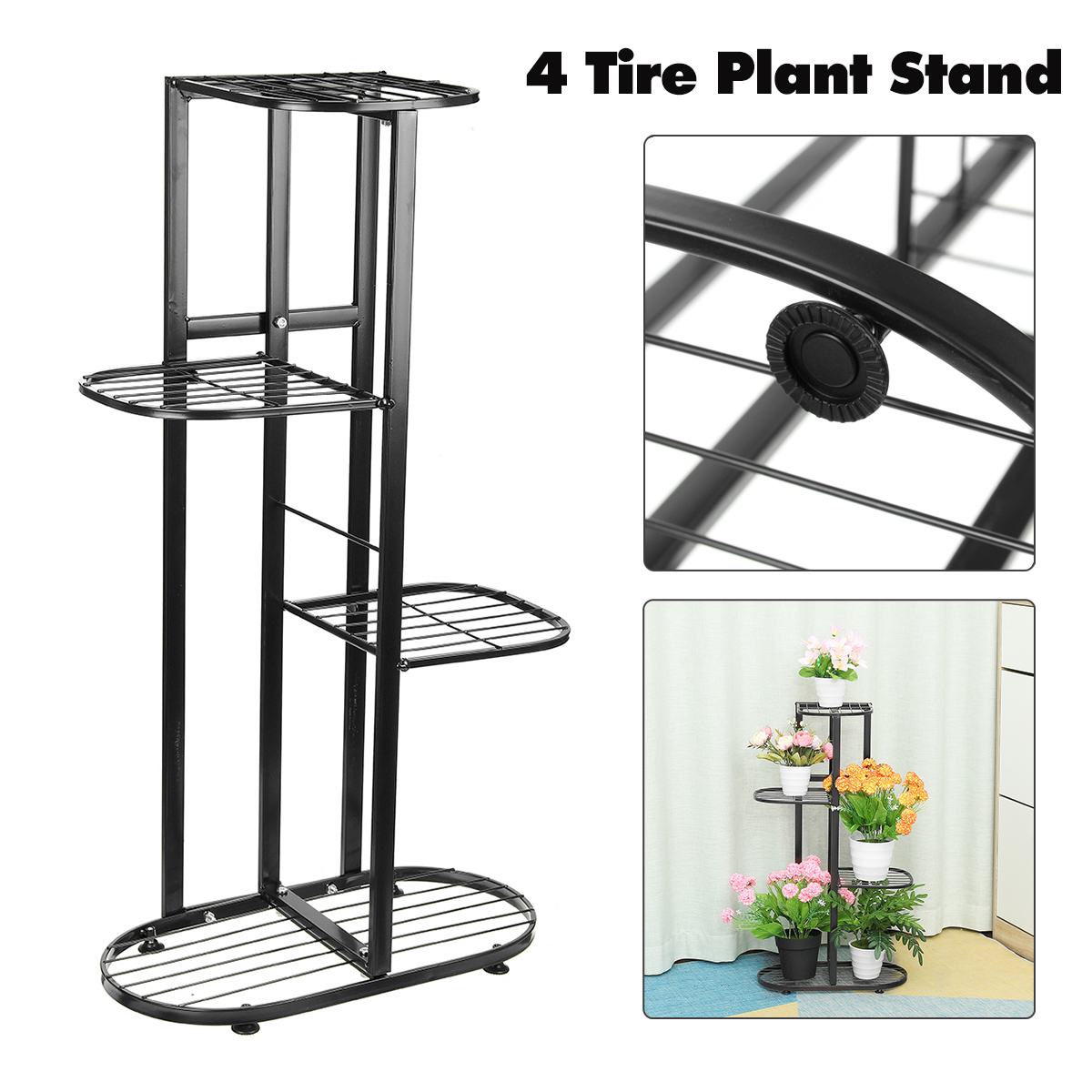 5 Ebene Metall Pflanze Stand Blume Gestell Topf Lagerung Gestell Anzeige Regal Halfter Haus drinnen draussen Garten Anlage verwöhnen: Schwarz