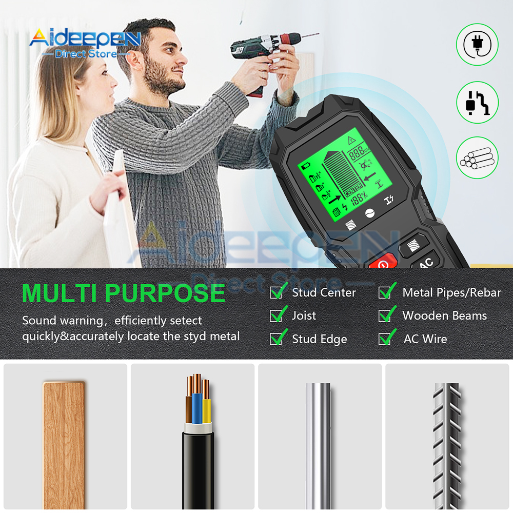 HW-QB6 Wall Stud Finder Sensor Wandscanner 5-in-1 LCD Elektronische detector Edge Center Houtstroom Metaal Live Draden Detectie