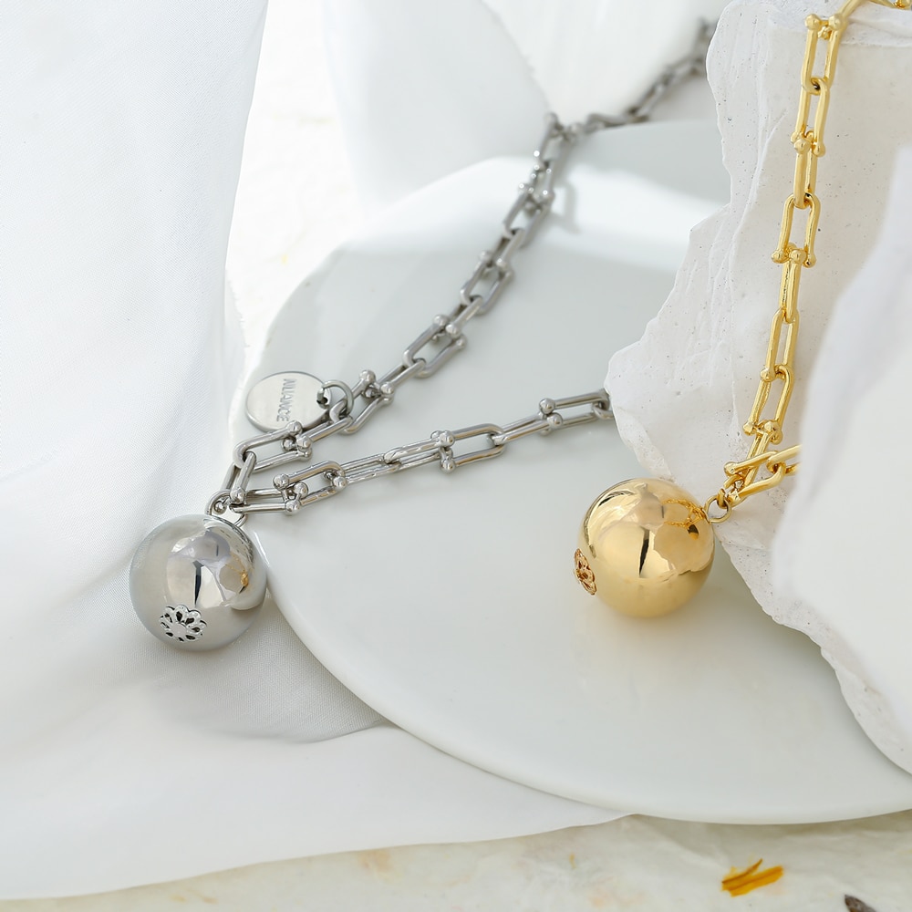 Yhpup statement vedhæng metalkugle rund choker halskæde charme tekstur kæde halskæde бижутерия для женщин