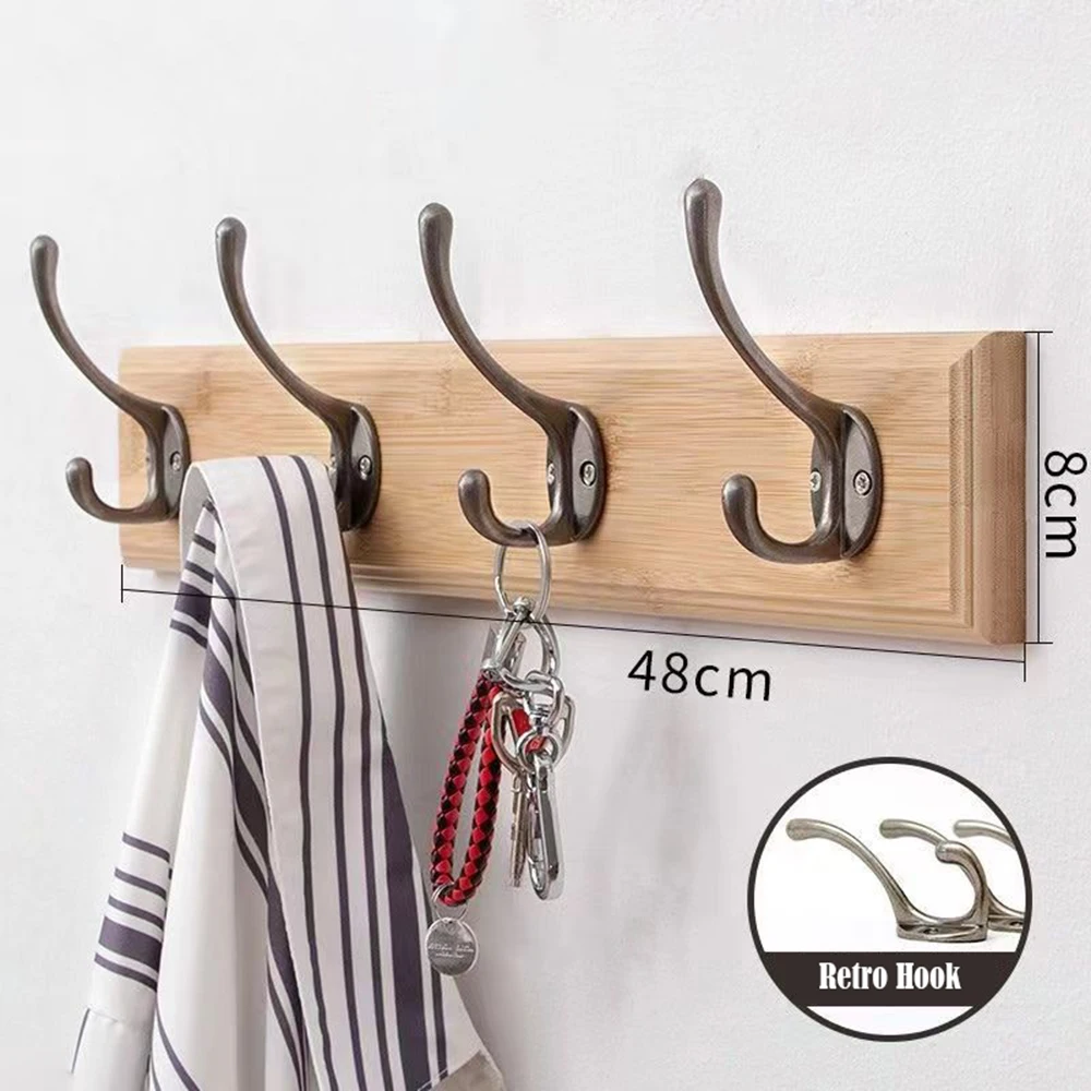 Perchero de pared de madera maciza con ganchos, colgador de ropa para sombreros, organizador de armario, muebles Perchero para pasillo, decoración de entrada montada