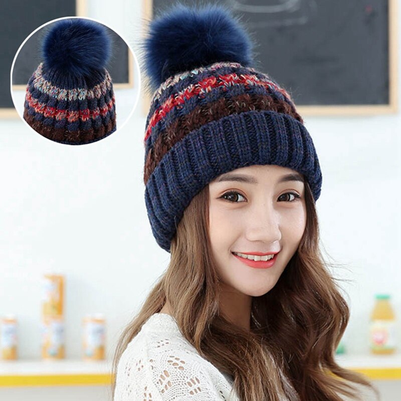 Cable Knitted Bobble Hat Plain Mens Womens Kids Beanie Warm Winter Pom Wooly Cap
