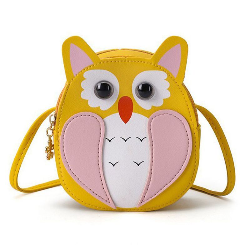 Kids Girl Cartoon Owl Shoulder Crossbody Bag PU Leather Satchel Small Tote Coin Purse: Yellow