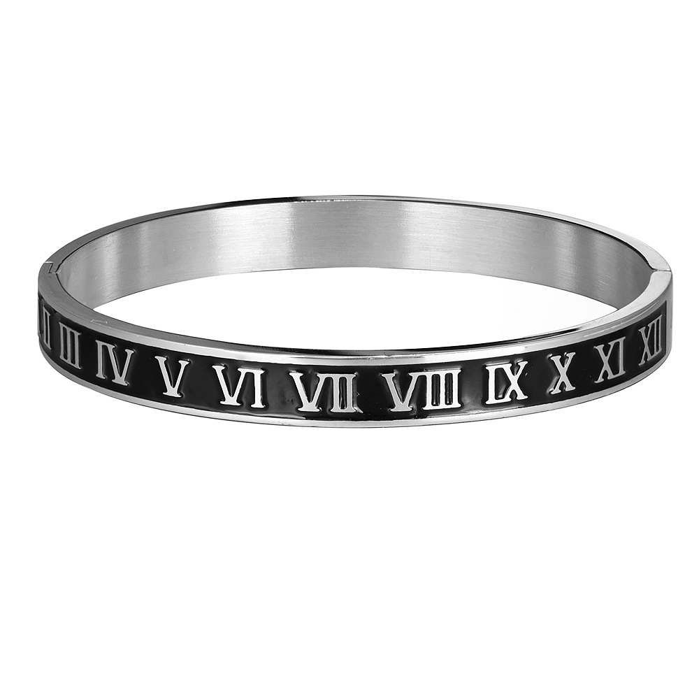 Cuff Bracelet Bangle Stainless Steel Bracelet Enamel Carving Roman Numeral Couple Roman Bangle For Men Women Jewelry: Gold-color