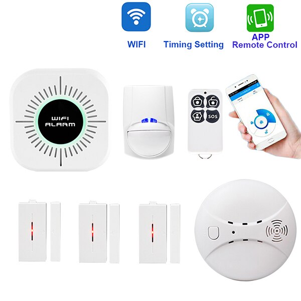 Wifi hjemmealarmsystem kits app kontrol android ios hjem sikkerhed sikkert system med pir sensor dør vindue detektor alarm sensor