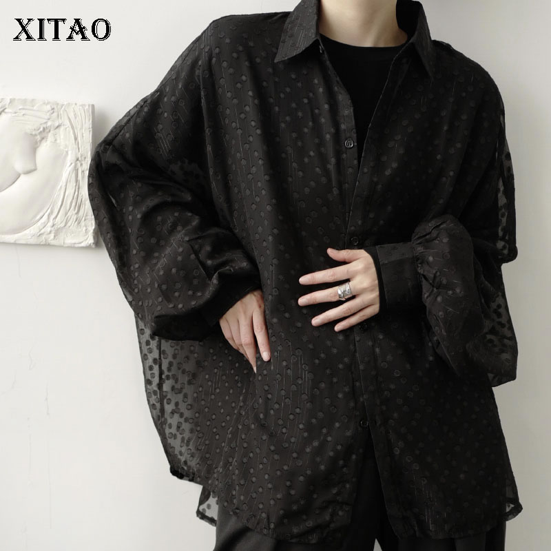Xitao stippen dunne blouse dames wit zwart enkele borst lange mouw herfst los shirt dzl 1506
