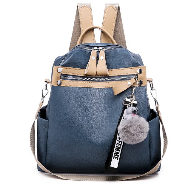 Stepp Leder Anti-Diebstahl Rucksäcke mit Metall sperren Blau Schwarz Frauen Rucksack Taschen Damen Kleine Reise Schule tasche: Blau