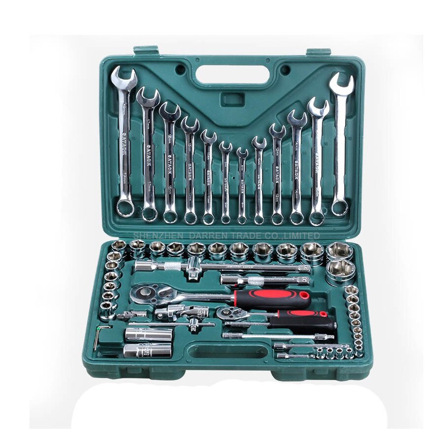 61 pcs /set Socket Wrench Set Spanner Car Ship Machine Repair Service Tools Kit with Heavy Duty Ratchet sleeve combination tool