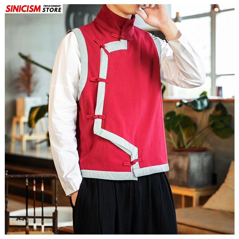 Sinicism Store homme veste hommes Style chinois Streetwear gilets automne épaissir Vintage manteaux traditionnel col haut hauts