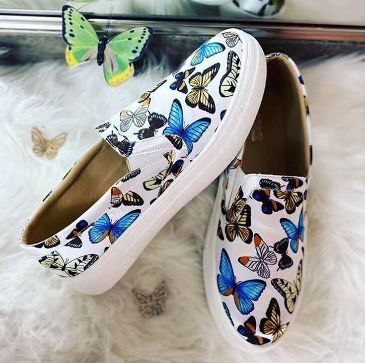 Dames canvas loafer plat platform print kleurrijke dames instappers vrouwelijke graffiti casual schoen