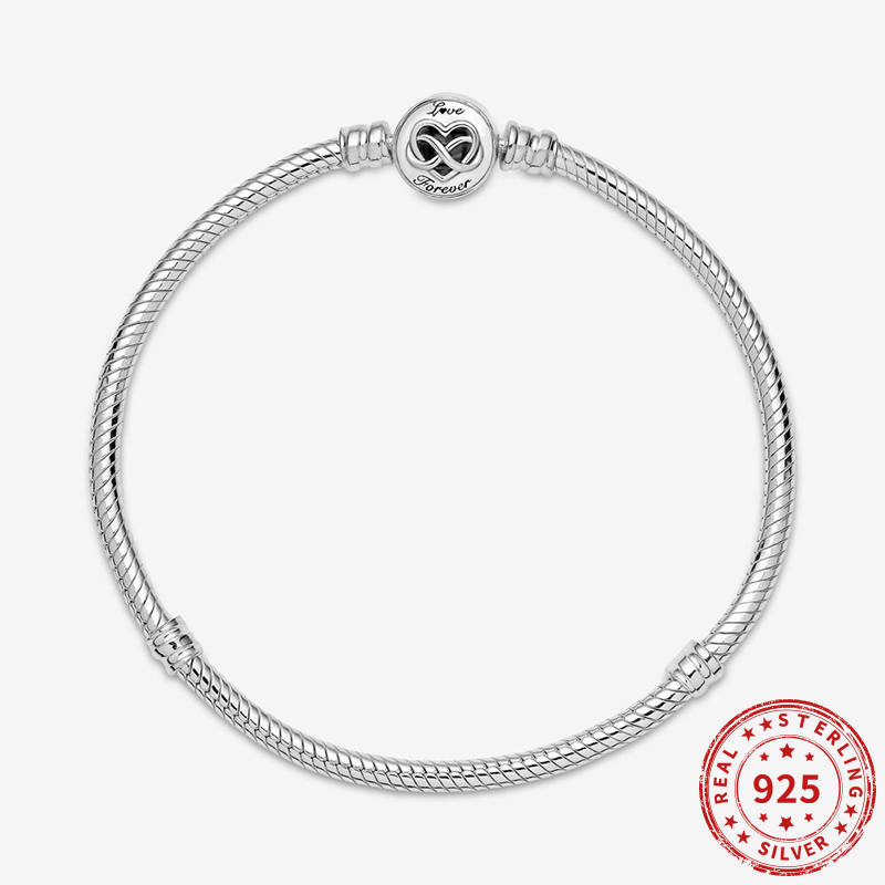 Genuine 925 sterling silver heart infinity clasp snake chain bracelets fit original pan pearl charm women's bracelet jewelry