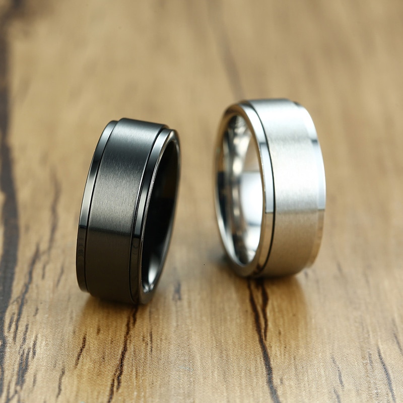 Vnox- Bague Spinner 6/8mm pour Homme, Accessoire Anti-Stress, Alliance Classique en Acier Inoxydable, Bijoux de Sport Rune Viking Décontractés