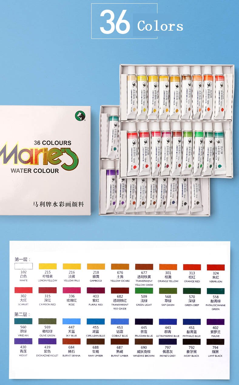 12/24/36 kleuren 12ml Aquarel Set Professionele Tekening Pigment voor Kunst Levert: 36 colors