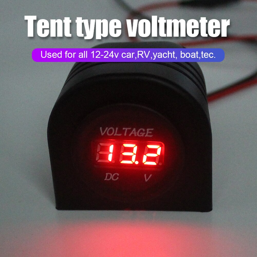 12V 24V Auto Voltmeter 3 Kleuren Licht Led Digitale Display Tent Vorm